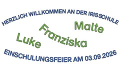 Foto vom Kopf des Programmplans der Einschulungsfeier mit Willkommensworten und den Namen der Einschulungskinder