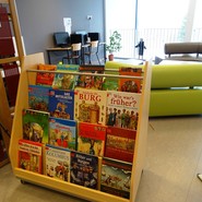 Foto eines Bücherregals mit Geschichtsbüchern für Schüler (vergrößerte Bildansicht wird geöffnet)