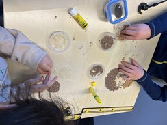 Foto von zwei Schüler:innen beim Bekleben ihres Kreise